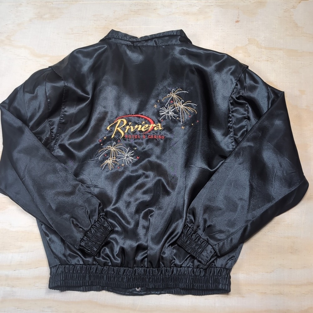 Vintage 80s Riviera Hotel and Casino Las Vegas Black Satin Jacket Men's M